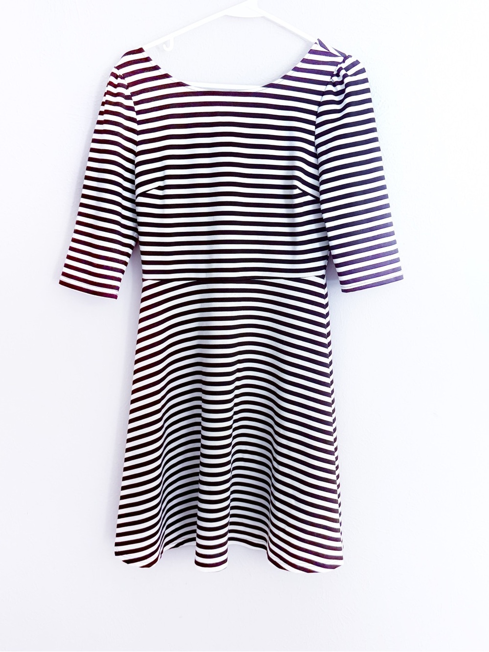 Stitch Fix Pixley Black and White Striped Mid Sleeve Fit Flare Mid Length Dress